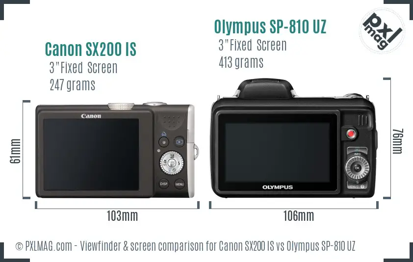 Canon SX200 IS vs Olympus SP-810 UZ Screen and Viewfinder comparison Canon SX200 IS vs Olympus SP-810 UZ Screen and Viewfinder comparison