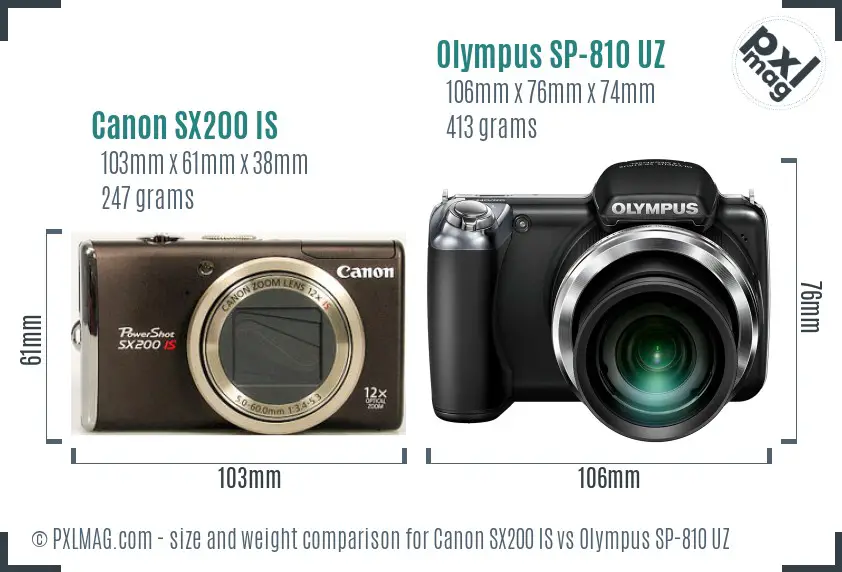 Canon SX200 IS vs Olympus SP-810 UZ size comparison Canon SX200 IS vs Olympus SP-810 UZ size comparison