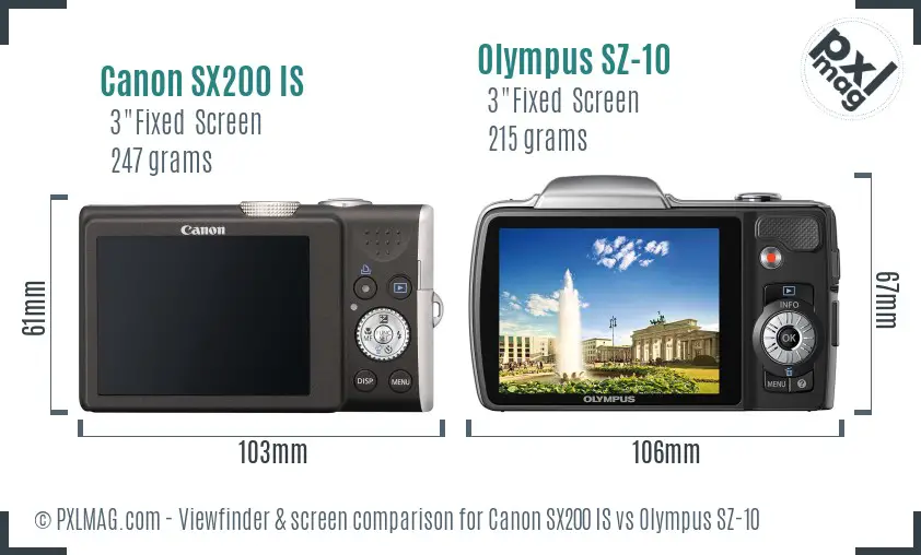 Canon SX200 IS vs Olympus SZ-10 Screen and Viewfinder comparison