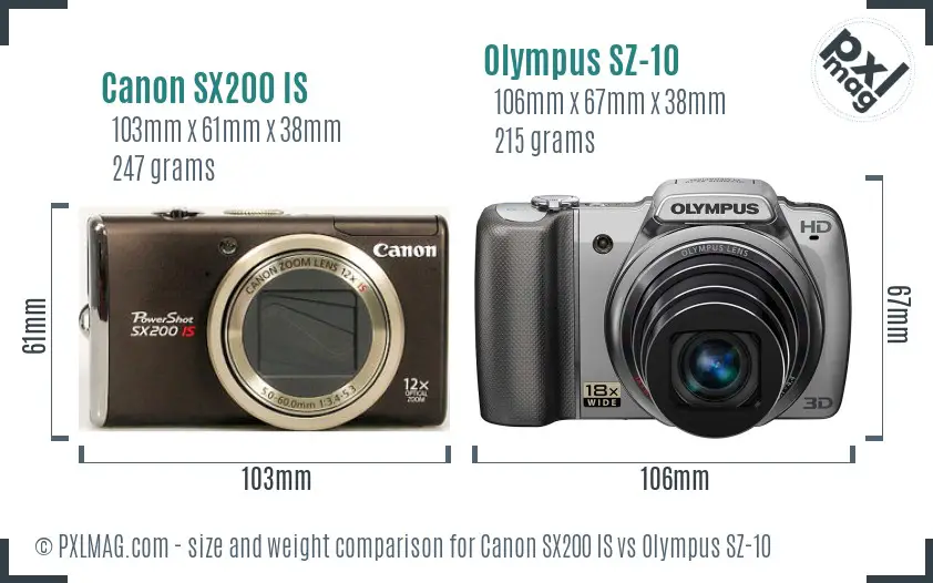 Canon SX200 IS vs Olympus SZ-10 size comparison