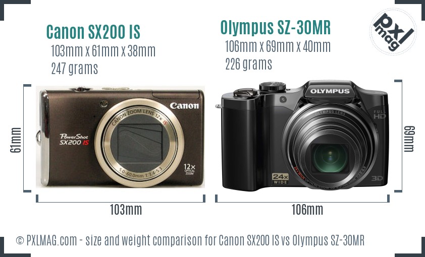 Canon SX200 IS vs Olympus SZ-30MR size comparison