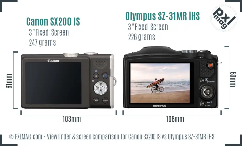 Canon SX200 IS vs Olympus SZ-31MR iHS Screen and Viewfinder comparison Canon SX200 IS vs Olympus SZ-31MR iHS Screen and Viewfinder comparison