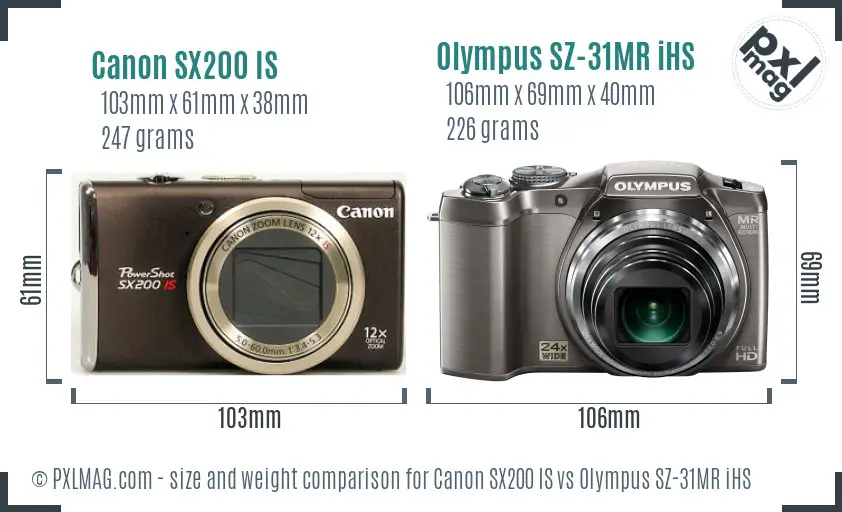 Canon SX200 IS vs Olympus SZ-31MR iHS size comparison Canon SX200 IS vs Olympus SZ-31MR iHS size comparison