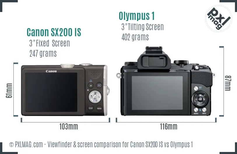 Canon SX200 IS vs Olympus 1 Screen and Viewfinder comparison