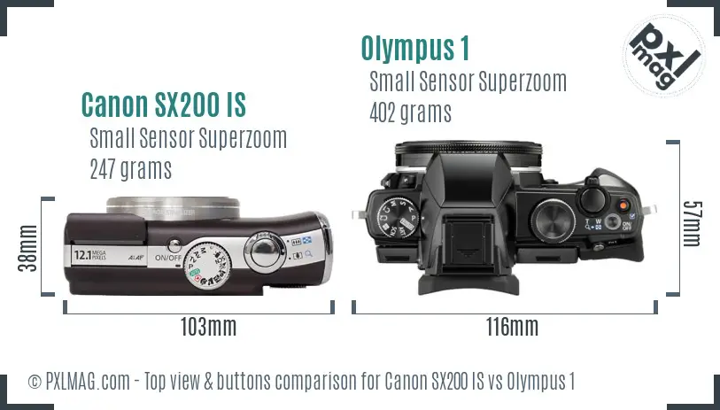 Canon SX200 IS vs Olympus 1 top view buttons comparison