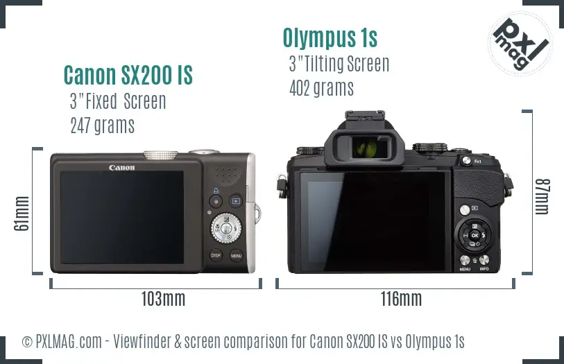 Canon SX200 IS vs Olympus 1s Screen and Viewfinder comparison