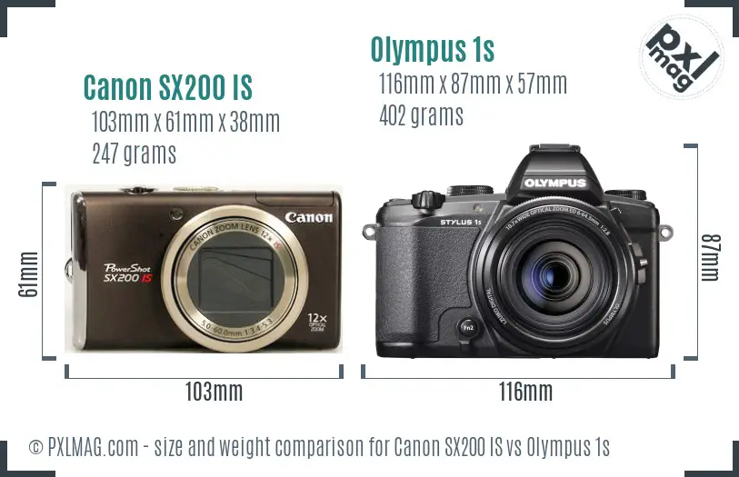 Canon SX200 IS vs Olympus 1s size comparison