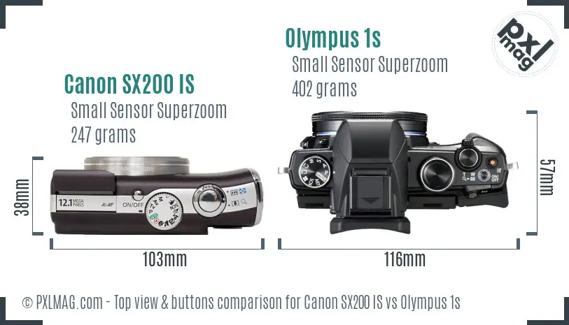 Canon SX200 IS vs Olympus 1s top view buttons comparison