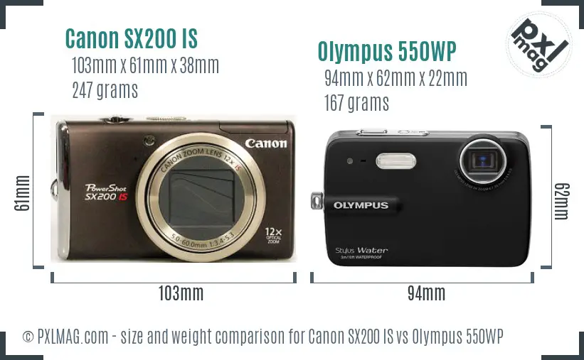 Canon SX200 IS vs Olympus 550WP size comparison