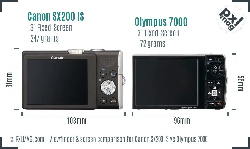 Canon SX200 IS vs Olympus 7000 Screen and Viewfinder comparison