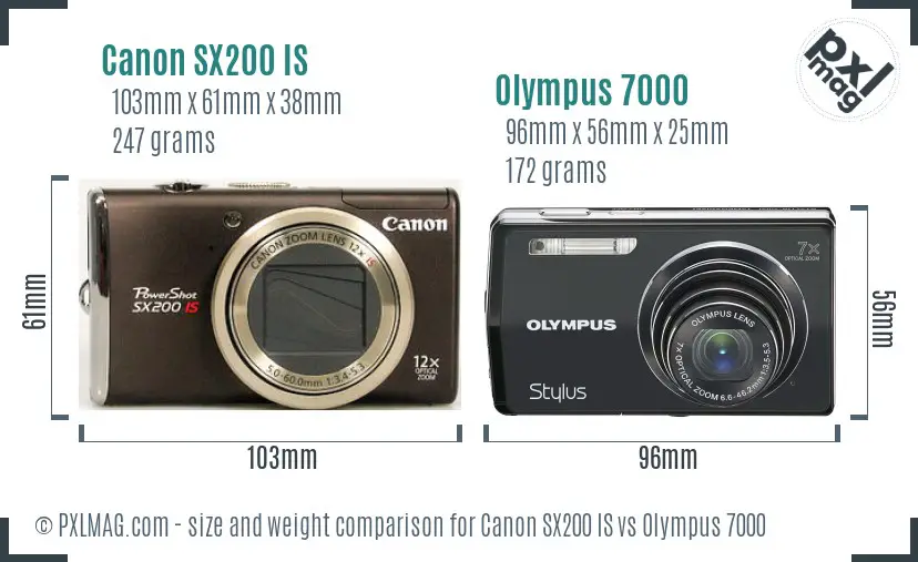 Canon SX200 IS vs Olympus 7000 size comparison