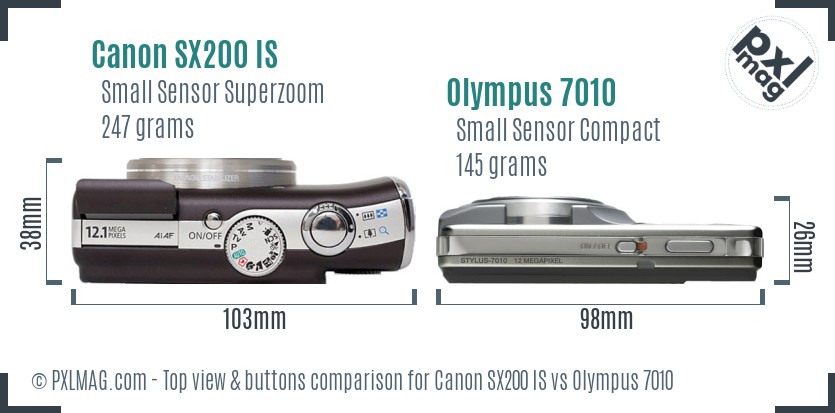 Canon SX200 IS vs Olympus 7010 top view buttons comparison