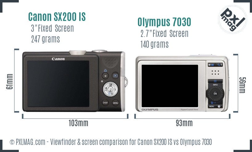 Canon SX200 IS vs Olympus 7030 Screen and Viewfinder comparison