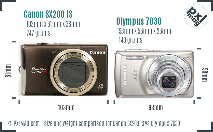 Canon SX200 IS vs Olympus 7030 size comparison