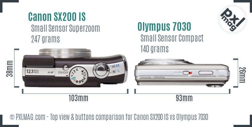 Canon SX200 IS vs Olympus 7030 top view buttons comparison
