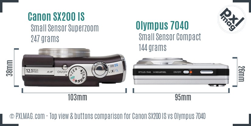 Canon SX200 IS vs Olympus 7040 top view buttons comparison