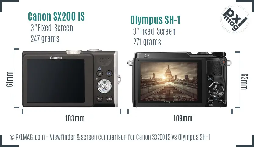 Canon SX200 IS vs Olympus SH-1 Screen and Viewfinder comparison