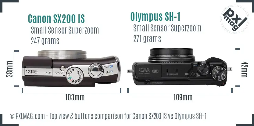 Canon SX200 IS vs Olympus SH-1 top view buttons comparison