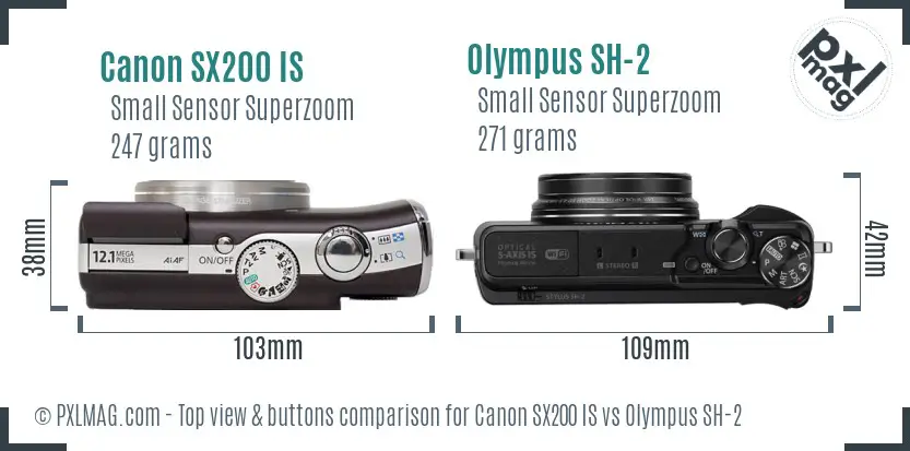 Canon SX200 IS vs Olympus SH-2 top view buttons comparison