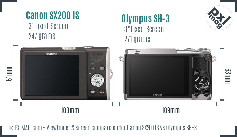 Canon SX200 IS vs Olympus SH-3 Screen and Viewfinder comparison