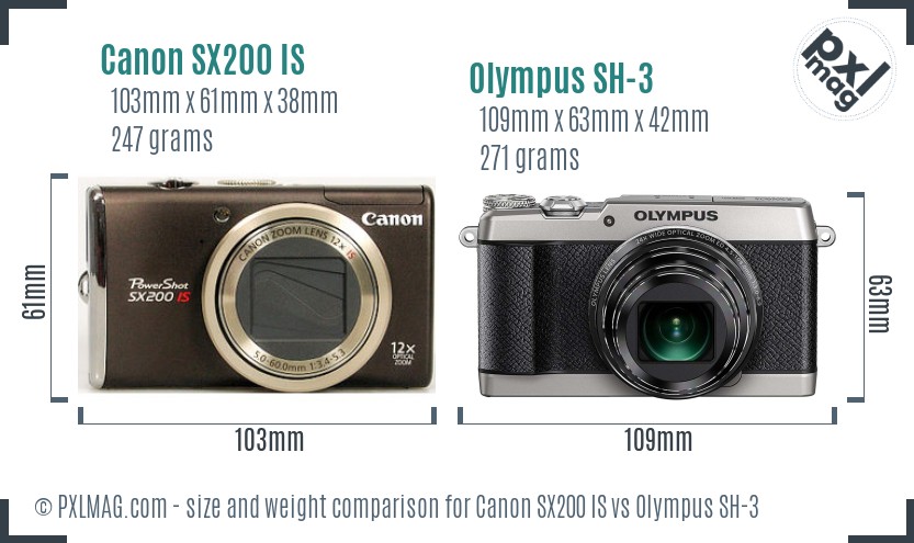 Canon SX200 IS vs Olympus SH-3 size comparison