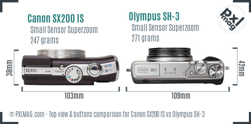 Canon SX200 IS vs Olympus SH-3 top view buttons comparison