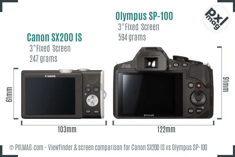 Canon SX200 IS vs Olympus SP-100 Screen and Viewfinder comparison Canon SX200 IS vs Olympus SP-100 Screen and Viewfinder comparison