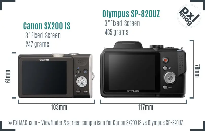 Canon SX200 IS vs Olympus SP-820UZ Screen and Viewfinder comparison