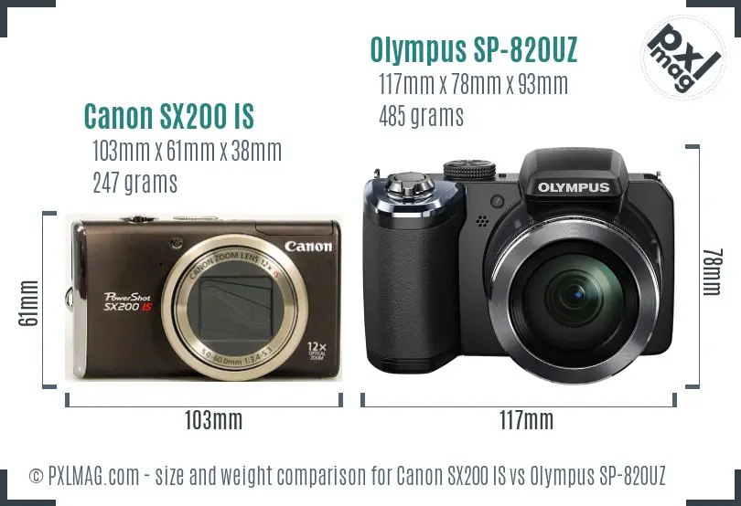 Canon SX200 IS vs Olympus SP-820UZ size comparison