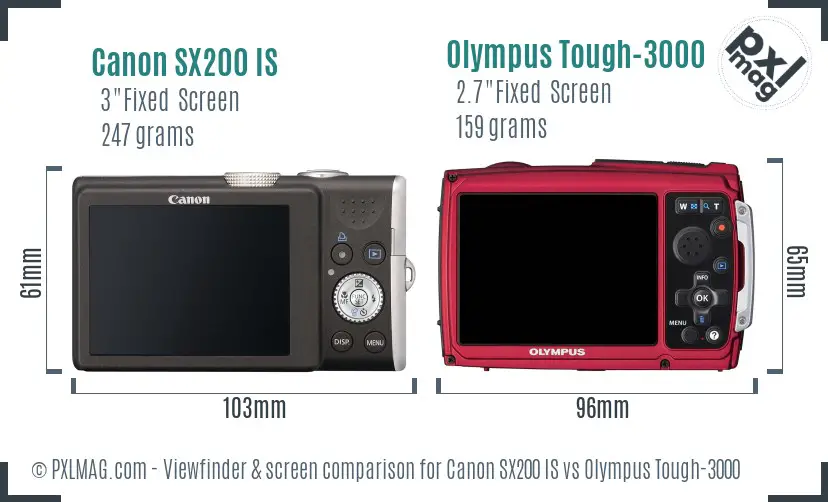 Canon SX200 IS vs Olympus Tough-3000 Screen and Viewfinder comparison