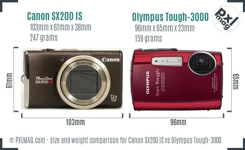 Canon SX200 IS vs Olympus Tough-3000 size comparison