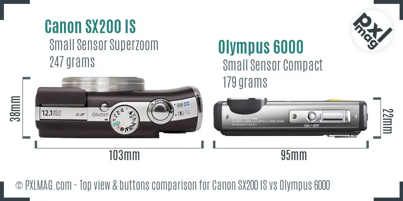 Canon SX200 IS vs Olympus 6000 top view buttons comparison Canon SX200 IS vs Olympus 6000 top view buttons comparison