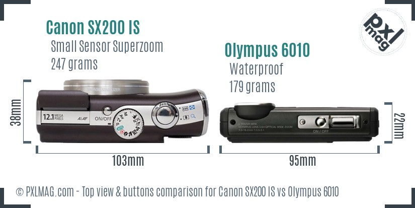 Canon SX200 IS vs Olympus 6010 top view buttons comparison
