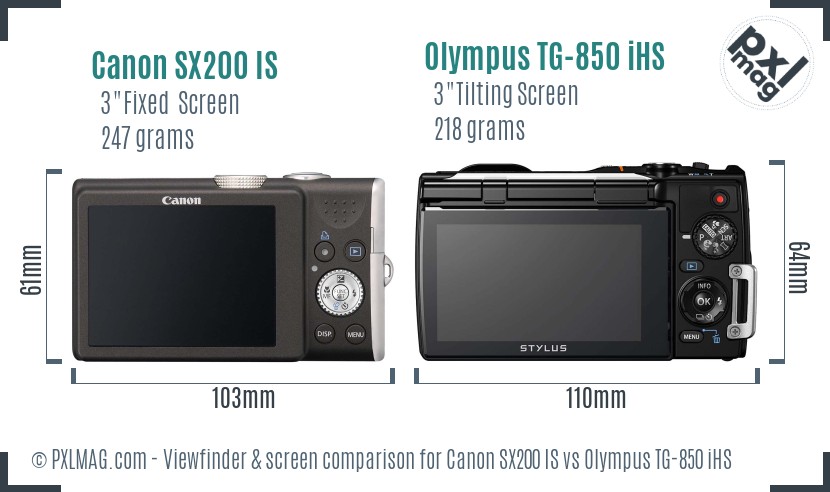 Canon SX200 IS vs Olympus TG-850 iHS Screen and Viewfinder comparison