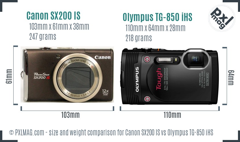Canon SX200 IS vs Olympus TG-850 iHS size comparison