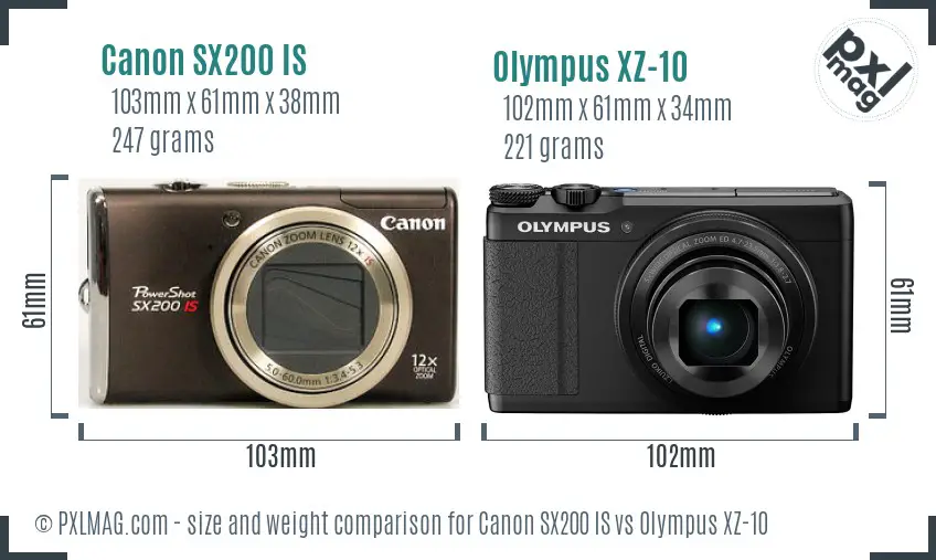 Canon SX200 IS vs Olympus XZ-10 size comparison Canon SX200 IS vs Olympus XZ-10 size comparison