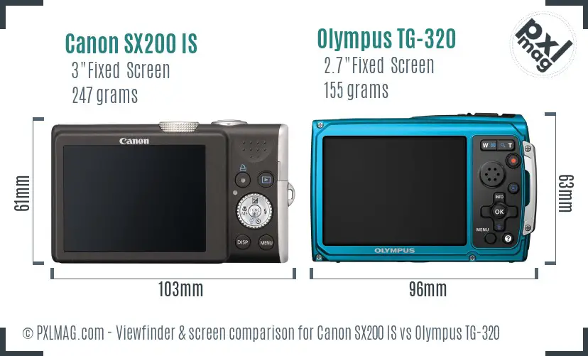 Canon SX200 IS vs Olympus TG-320 Screen and Viewfinder comparison