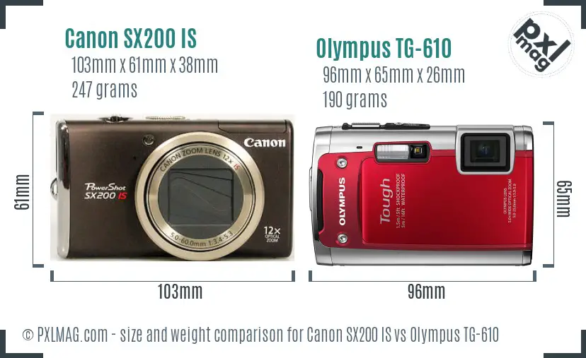 Canon SX200 IS vs Olympus TG-610 size comparison Canon SX200 IS vs Olympus TG-610 size comparison