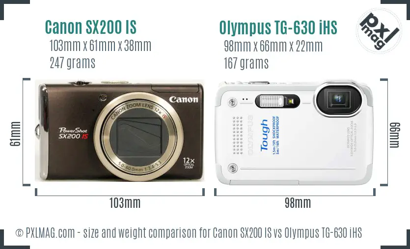 Canon SX200 IS vs Olympus TG-630 iHS size comparison Canon SX200 IS vs Olympus TG-630 iHS size comparison