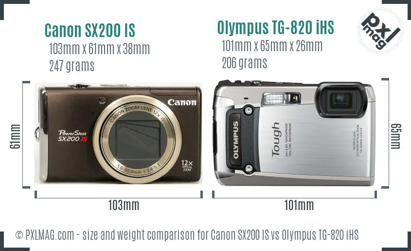 Canon SX200 IS vs Olympus TG-820 iHS size comparison Canon SX200 IS vs Olympus TG-820 iHS size comparison