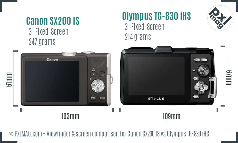 Canon SX200 IS vs Olympus TG-830 iHS Screen and Viewfinder comparison