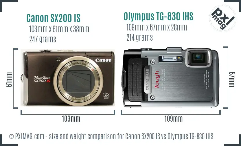 Canon SX200 IS vs Olympus TG-830 iHS size comparison