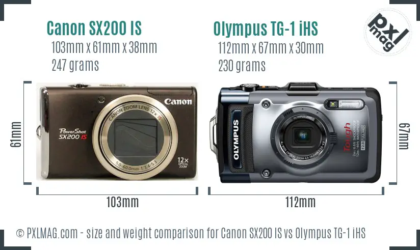 Canon SX200 IS vs Olympus TG-1 iHS size comparison
