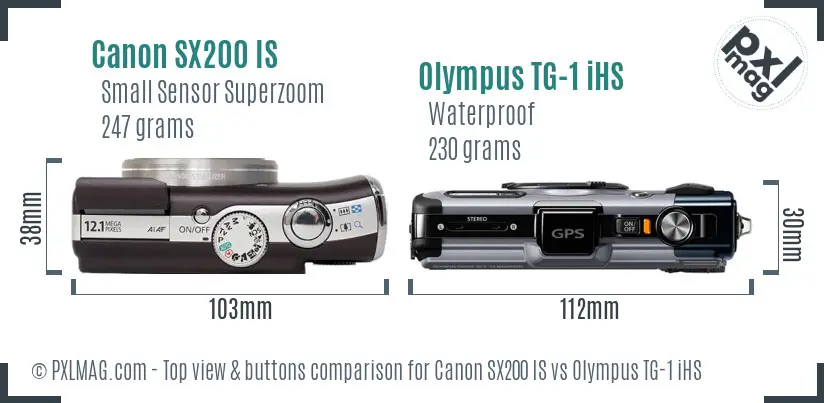 Canon SX200 IS vs Olympus TG-1 iHS top view buttons comparison