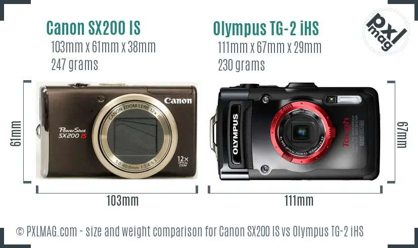 Canon SX200 IS vs Olympus TG-2 iHS size comparison Canon SX200 IS vs Olympus TG-2 iHS size comparison