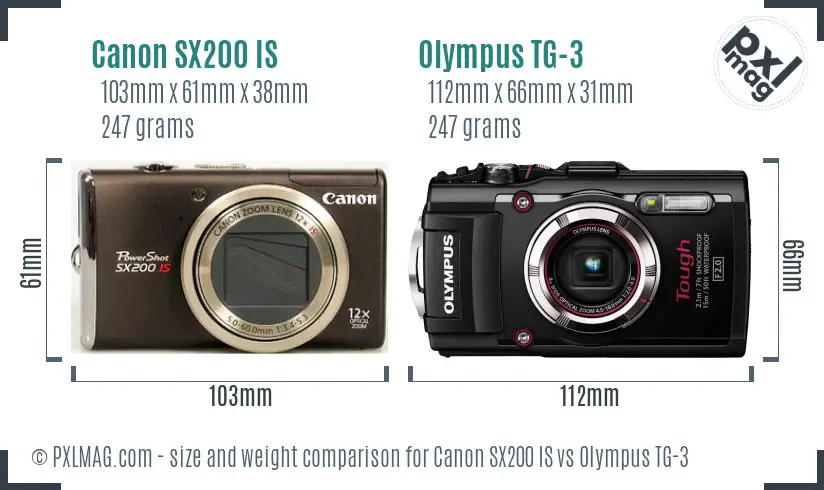 Canon SX200 IS vs Olympus TG-3 size comparison Canon SX200 IS vs Olympus TG-3 size comparison