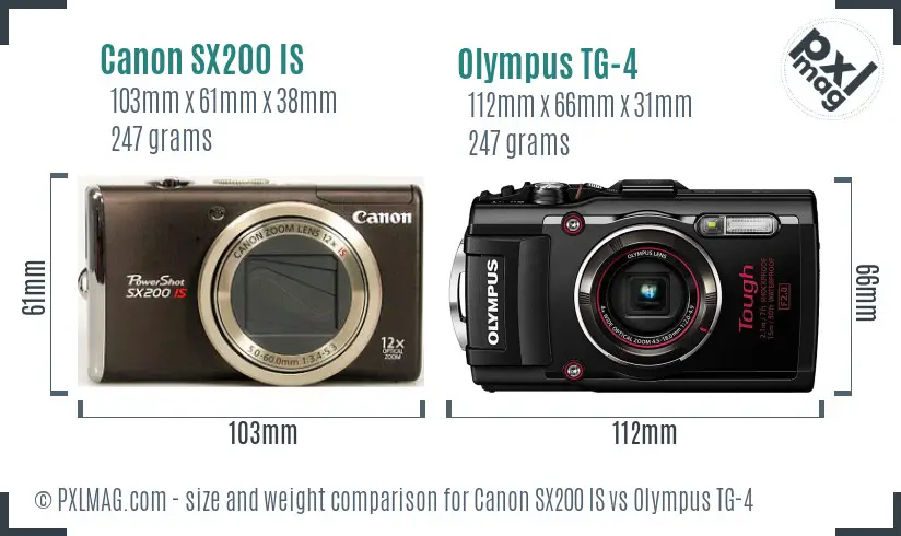 Canon SX200 IS vs Olympus TG-4 size comparison Canon SX200 IS vs Olympus TG-4 size comparison