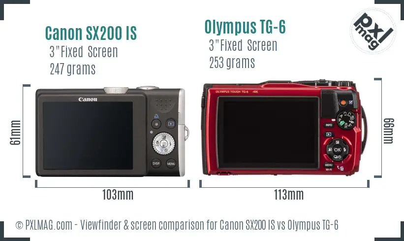 Canon SX200 IS vs Olympus TG-6 Screen and Viewfinder comparison