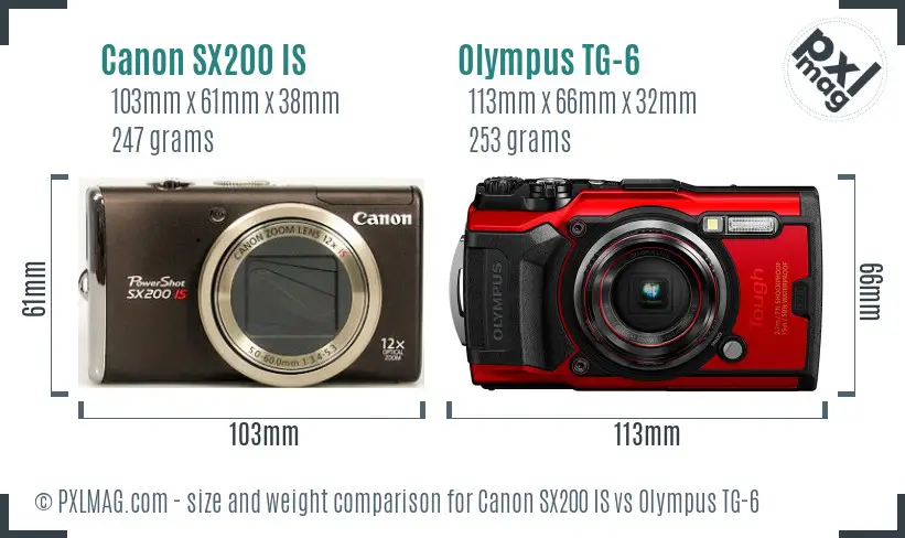 Canon SX200 IS vs Olympus TG-6 size comparison
