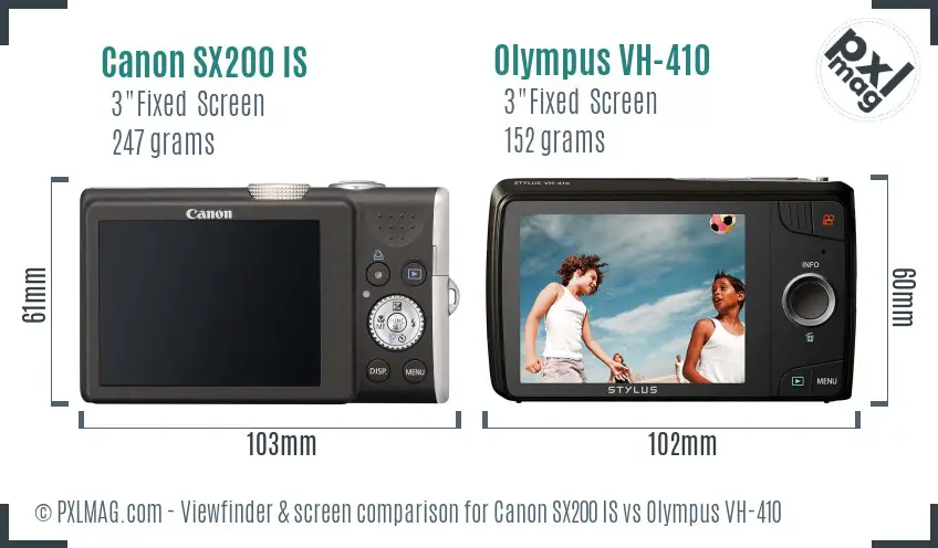 Canon SX200 IS vs Olympus VH-410 Screen and Viewfinder comparison